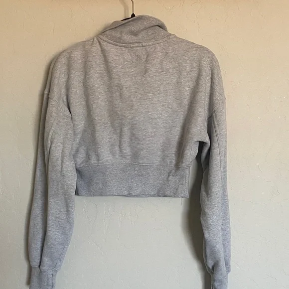 Aerie Heather Gray Cropped Quarter-Zip Sweatshirt - Picture 4 of 5